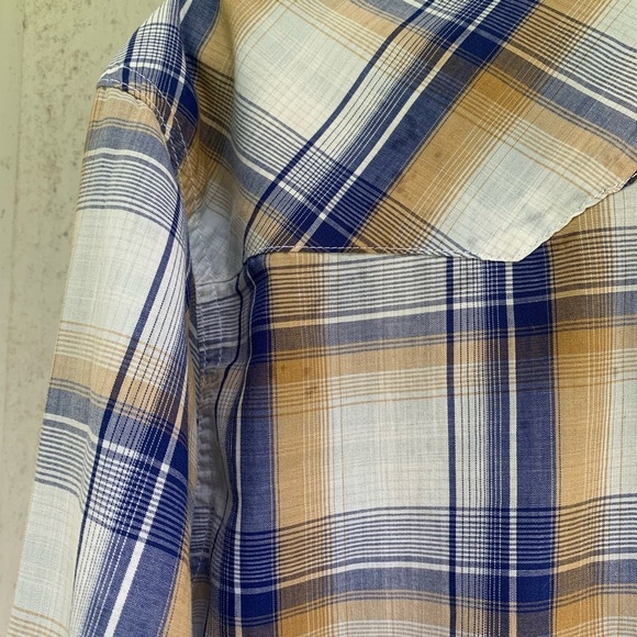 Wrangler Wrancher Pearl Snap Western Shirt Men’s Blue Plaid Size Large Cowboy - Picture 5 of 16